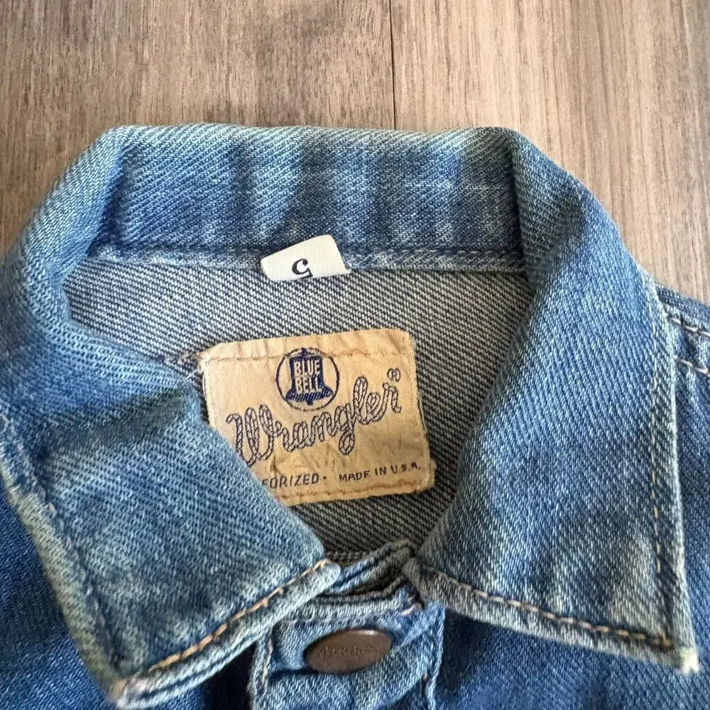 Vintage Wrangler Blue Bell Denim Jean Jacket Sanforized Kids Size 5 USA 1960s